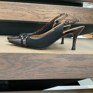 Stuart Weitzman Aspect Black Crepe Slingback 3” heel.